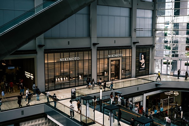Galerie marchande avec verrière et clients