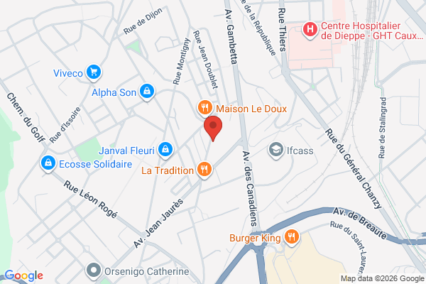 Carte de 11 Rue Valentin Feldmann, Dieppe, France